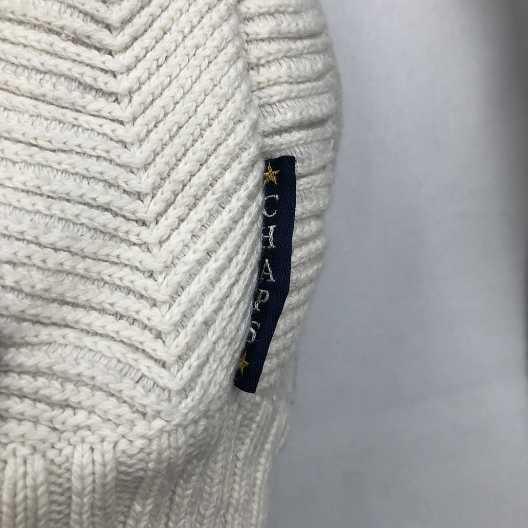 Ralph Lauren CHAPS Stripe Pattern Herringbone Cotton Knit Sweater, Men's Size M (approx.) cotton white type Vintage Second Hand