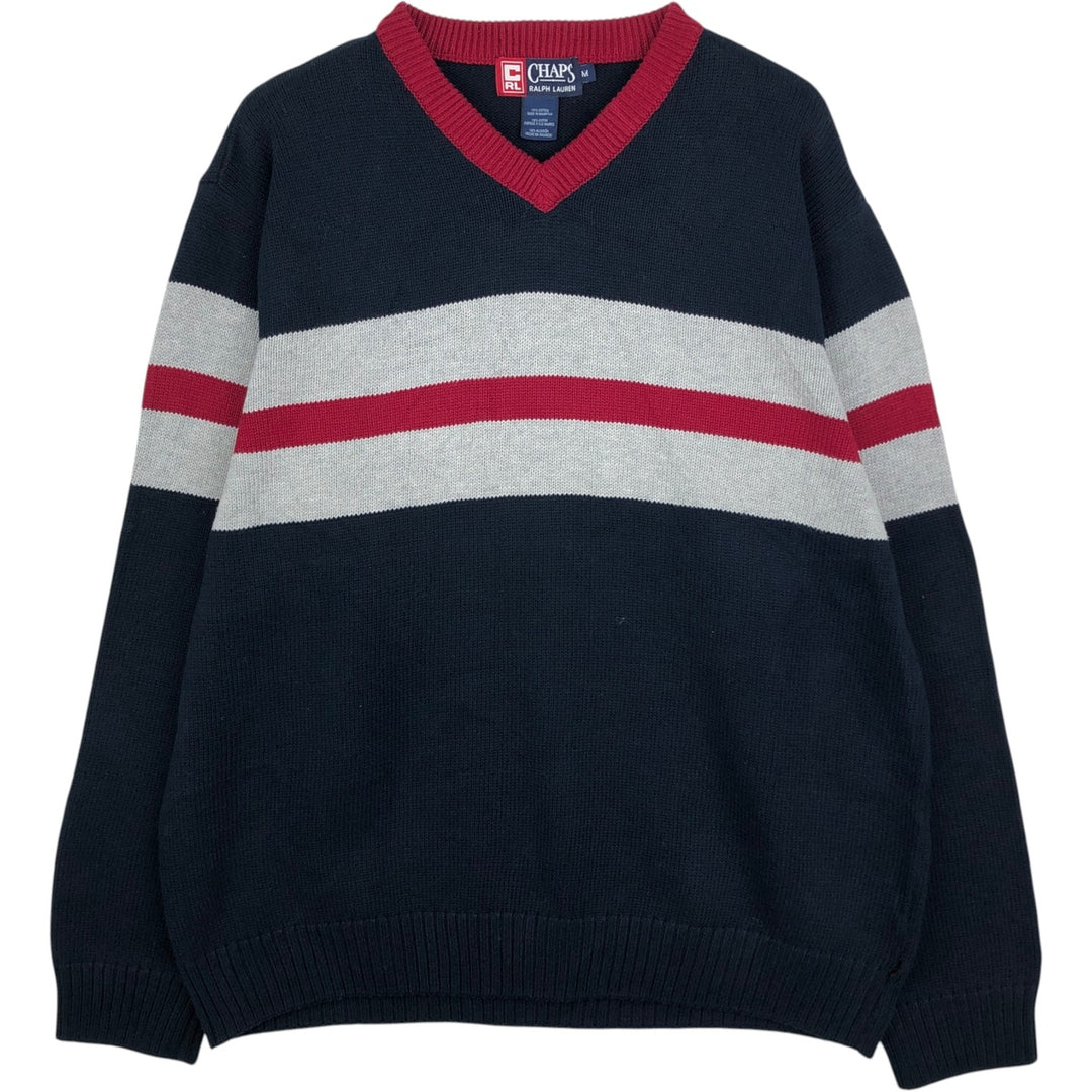 Ralph Lauren Chaps V-neck cotton knit sweater, size M, men's cotton navy blue type Vintage Second Hand