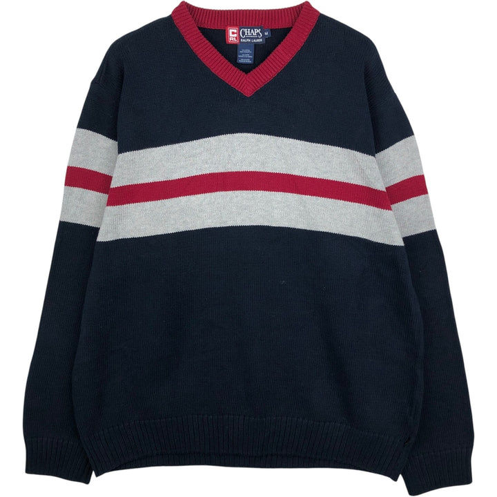 Ralph Lauren Chaps V-neck cotton knit sweater, size M, men's cotton navy blue type Vintage Second Hand