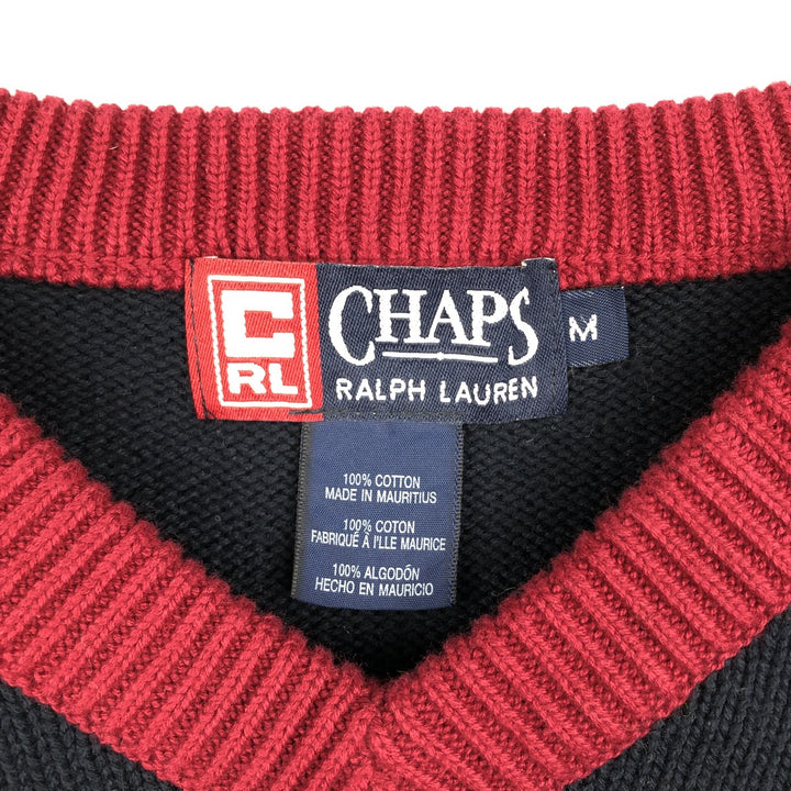 Ralph Lauren Chaps V-neck cotton knit sweater, size M, men's cotton navy blue type Vintage Second Hand