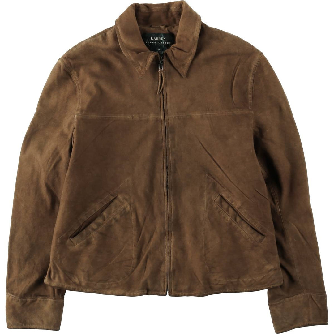 Ralph Lauren suede leather jacket, sports jacket, women's size L (approx.) Genuine suede leather brown type Vintage Second Hand