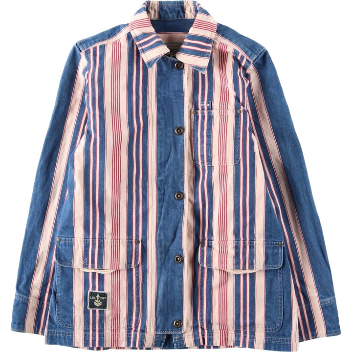 Ralph Lauren LAUREN JEANS COMPANY Multi-stripe Denim Jacket, Women's Size S (approx.) cotton red type Vintage Second Hand