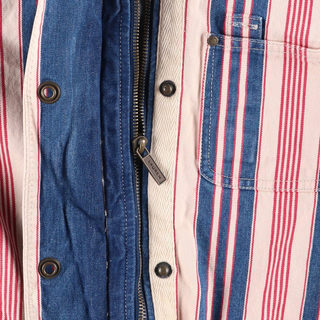 Ralph Lauren LAUREN JEANS COMPANY Multi-stripe Denim Jacket, Women's Size S (approx.) cotton red type Vintage Second Hand