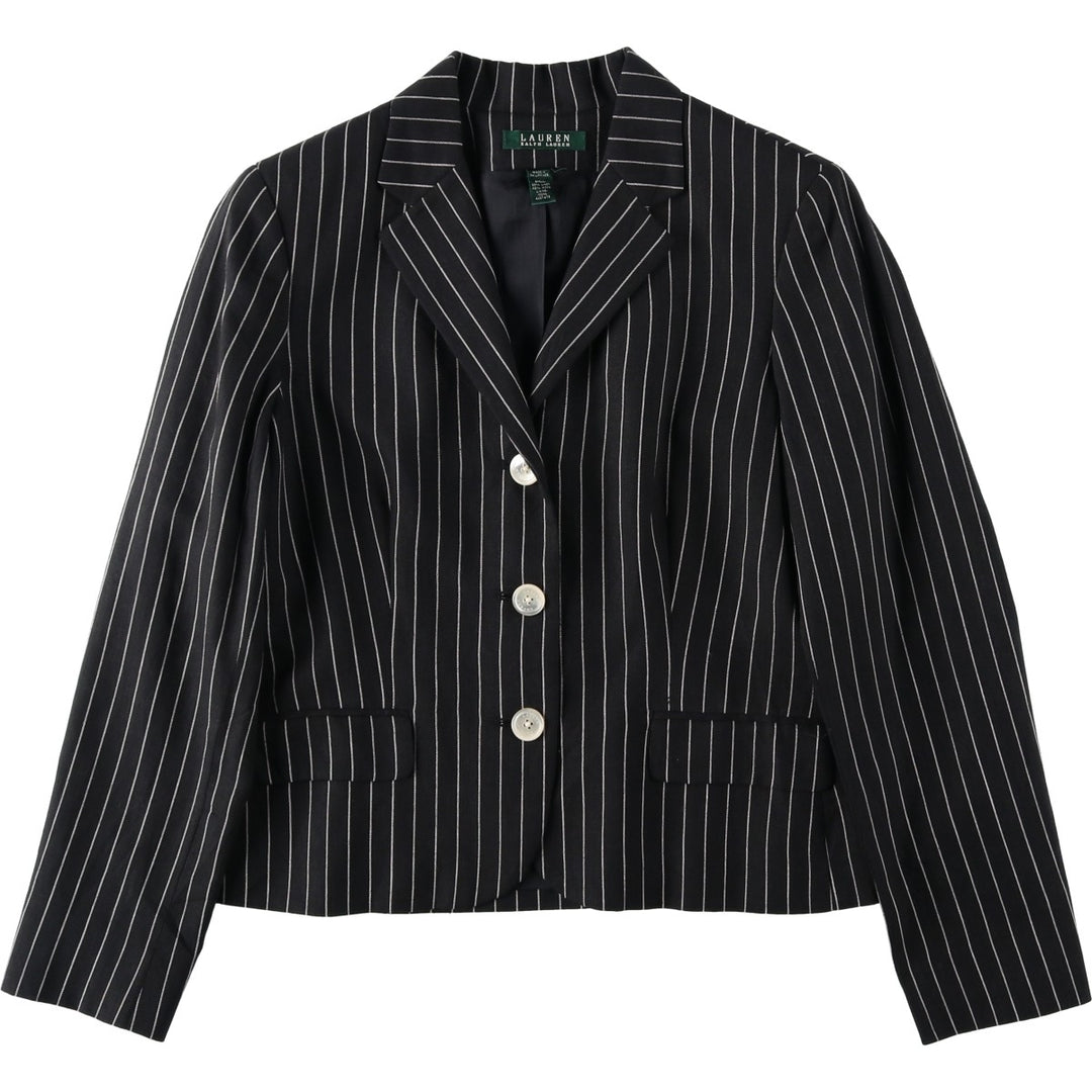 Ralph Lauren LAUREN Stripe Pattern Wool x Linen Tailored Jacket, Women's Size S (approx.) linen black type Vintage Second Hand