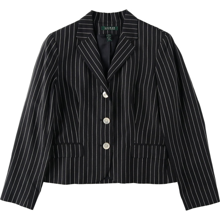 Ralph Lauren LAUREN Stripe Pattern Wool x Linen Tailored Jacket, Women's Size S (approx.) linen black type Vintage Second Hand