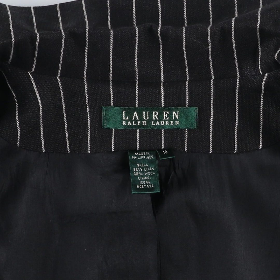 Ralph Lauren LAUREN Stripe Pattern Wool x Linen Tailored Jacket, Women's Size S (approx.) linen black type Vintage Second Hand