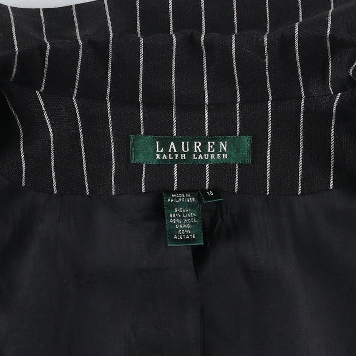 Ralph Lauren LAUREN Stripe Pattern Wool x Linen Tailored Jacket, Women's Size S (approx.) linen black type Vintage Second Hand