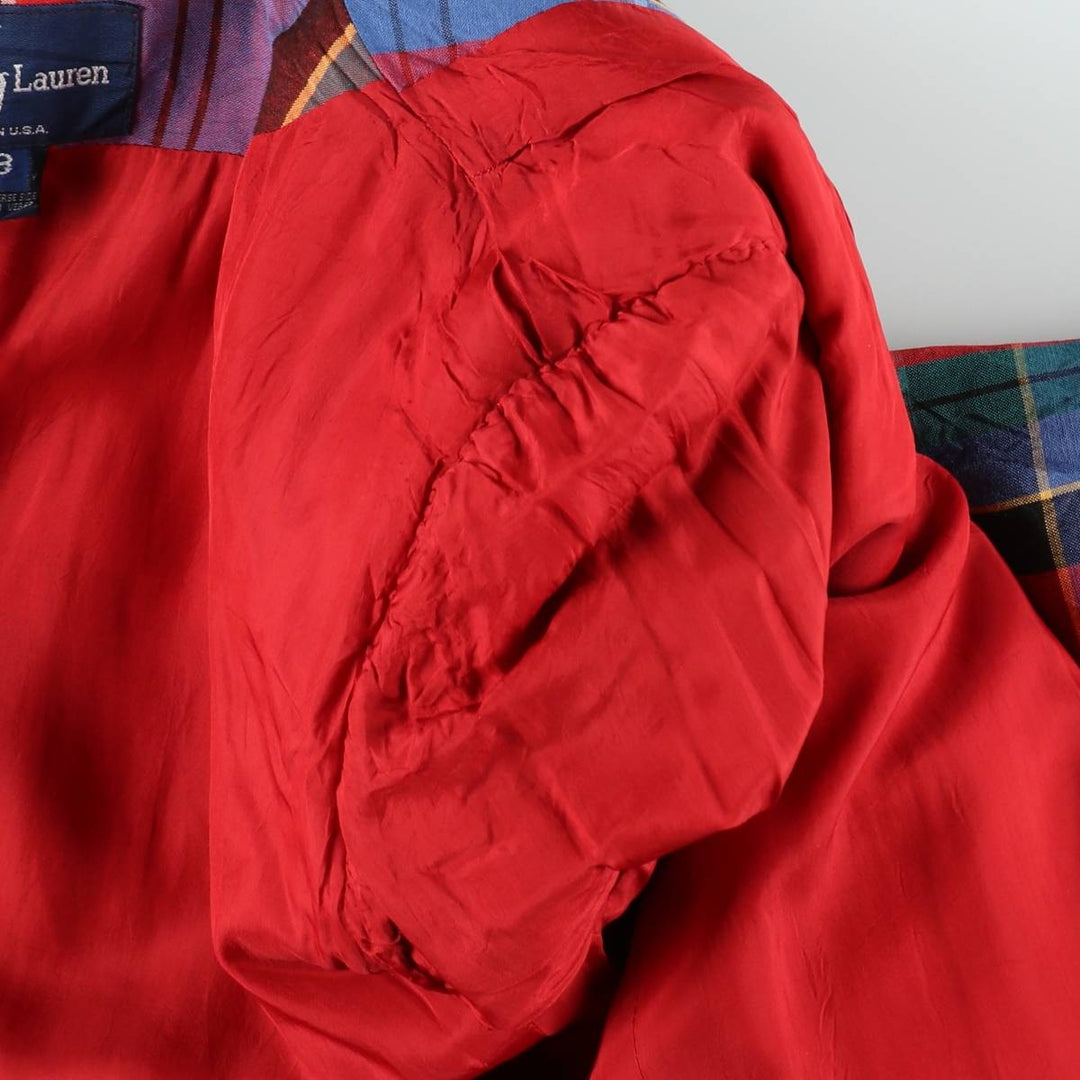 Ralph Lauren Check Pattern Peaked Lapel Double-Breasted Rayon x Linen Tailored Jacket, Made in USA, Women's Size L (approx.) linen red type Vintage Second Hand