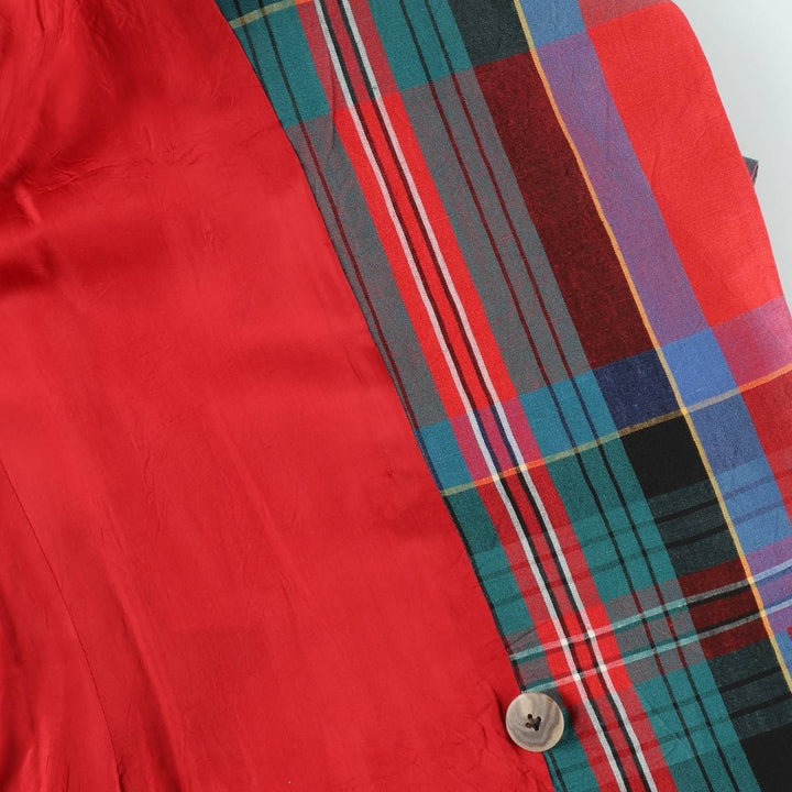 Ralph Lauren Check Pattern Peaked Lapel Double-Breasted Rayon x Linen Tailored Jacket, Made in USA, Women's Size L (approx.) linen red type Vintage Second Hand