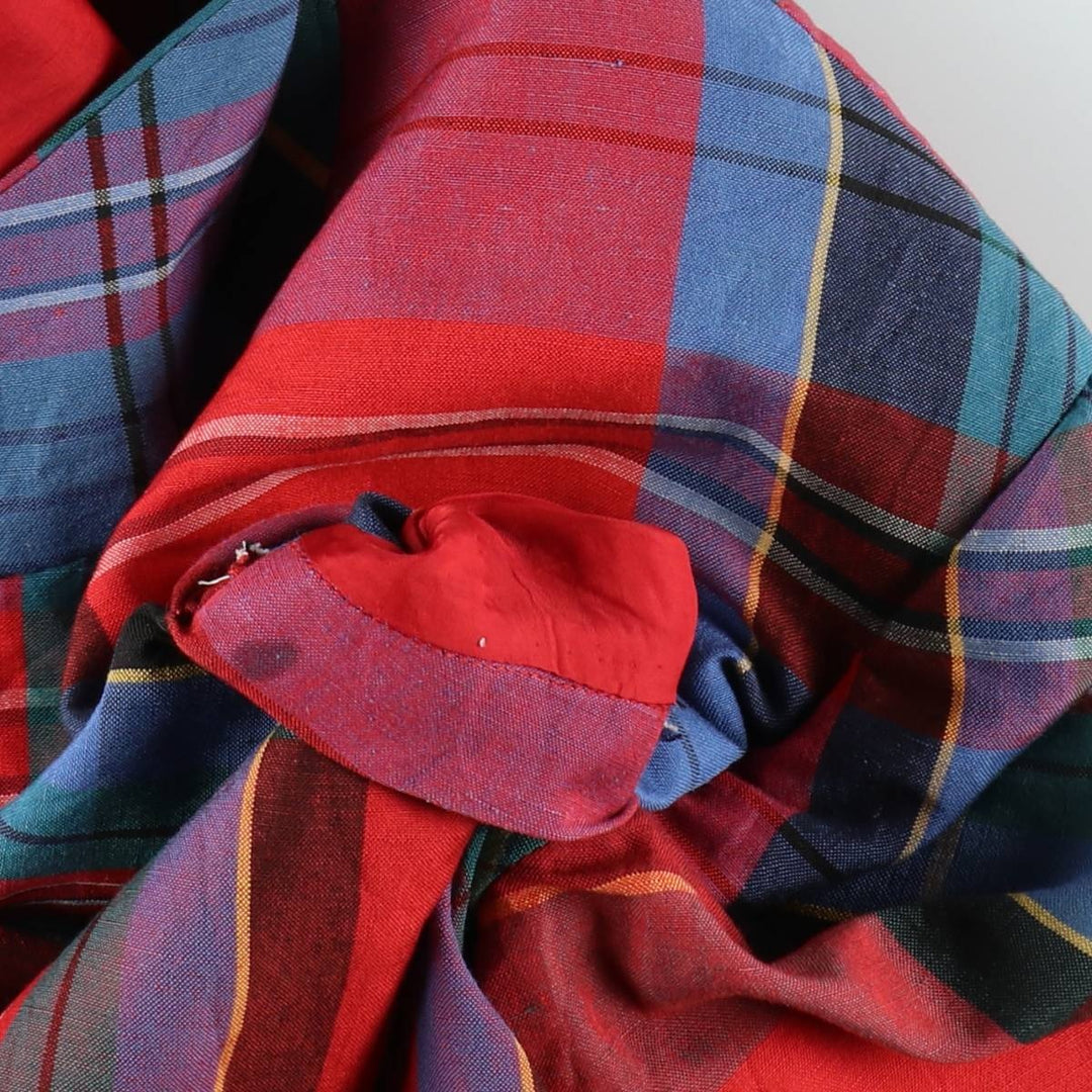 Ralph Lauren Check Pattern Peaked Lapel Double-Breasted Rayon x Linen Tailored Jacket, Made in USA, Women's Size L (approx.) linen red type Vintage Second Hand