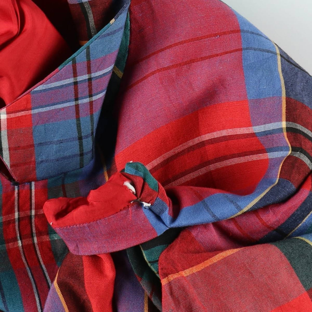 Ralph Lauren Check Pattern Peaked Lapel Double-Breasted Rayon x Linen Tailored Jacket, Made in USA, Women's Size L (approx.) linen red type Vintage Second Hand