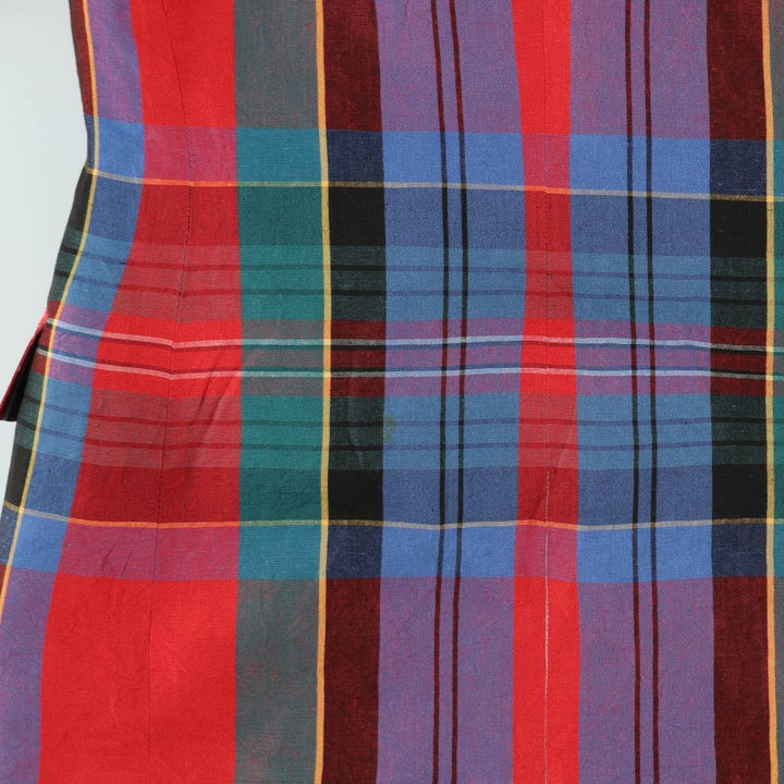 Ralph Lauren Check Pattern Peaked Lapel Double-Breasted Rayon x Linen Tailored Jacket, Made in USA, Women's Size L (approx.) linen red type Vintage Second Hand