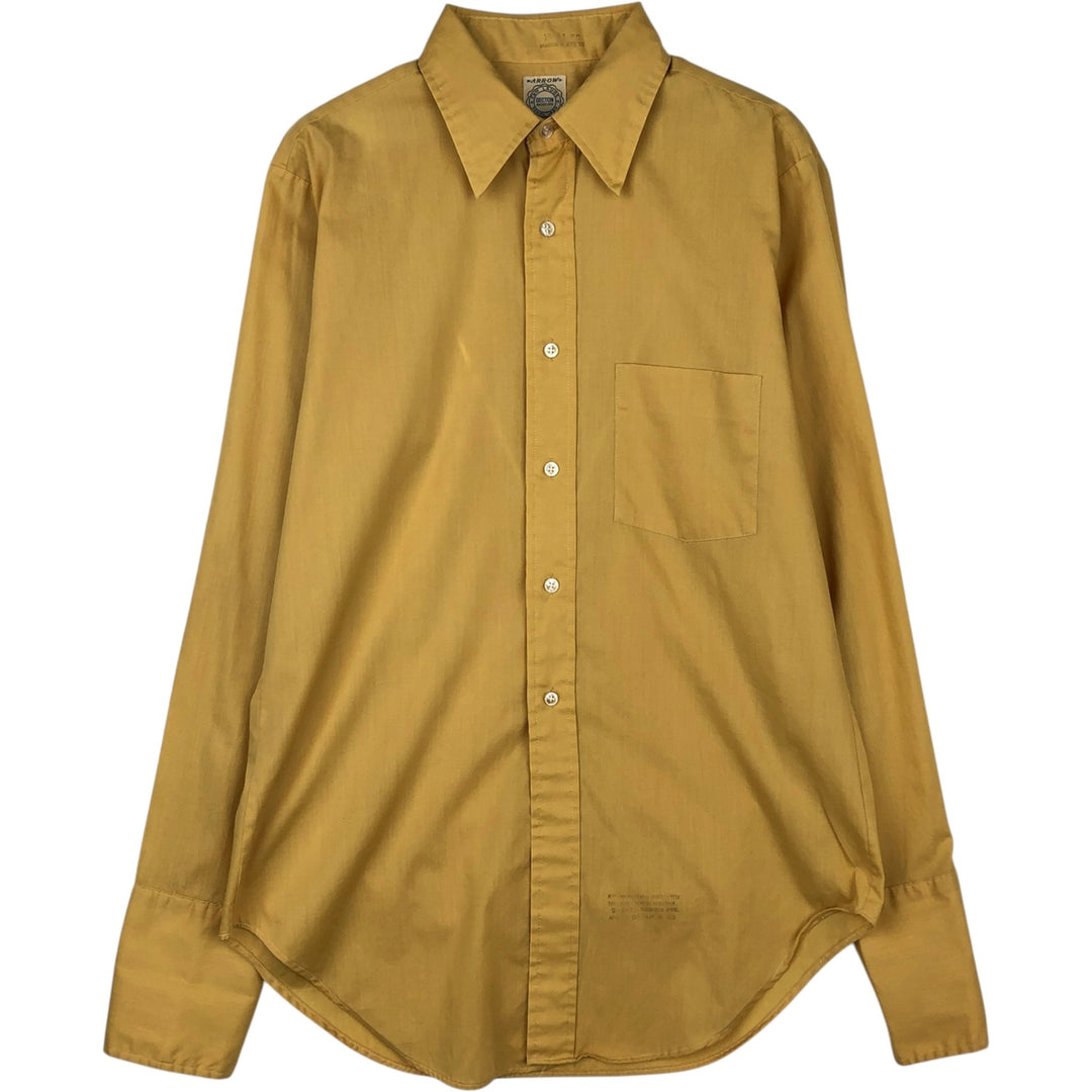 70'S Arrow DECTON Long-Sleeve Polyester Shirt with Cuffs, Made in USA, Men's Size M polyester yellow type Vintage Second Hand
