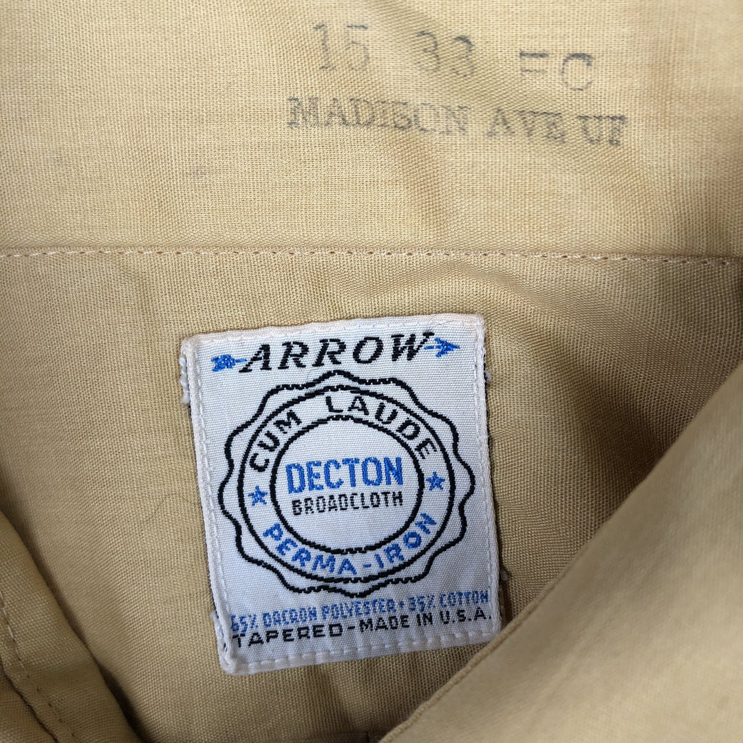 70'S Arrow DECTON Long-Sleeve Polyester Shirt with Cuffs, Made in USA, Men's Size M polyester yellow type Vintage Second Hand
