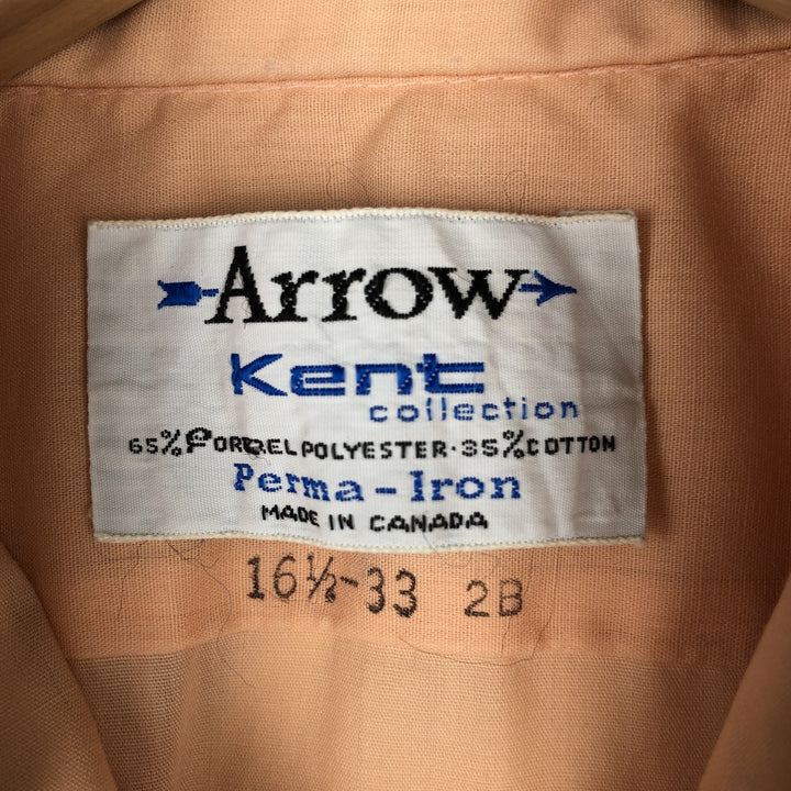 1970'S Arrow Kent Long-Sleeve Polyester Shirt, Made in Canada, Men's Size L (Equivalent), Vintage polyester coral Vintage Second Hand
