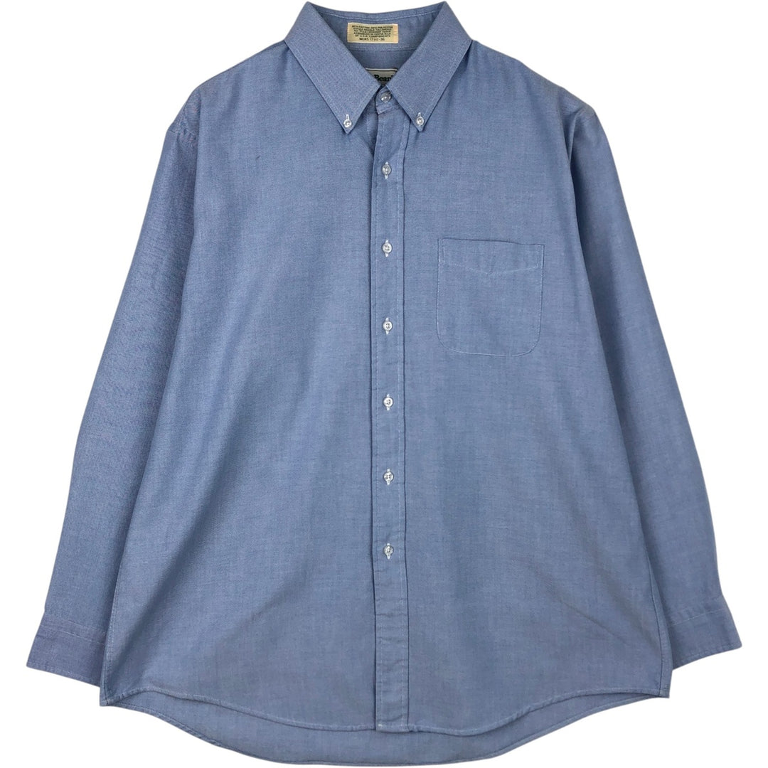 Vintage LLBean long-sleeved button-down check shirt from the 1990s, men's size XL. cotton Blue type light blue Vintage Second Hand