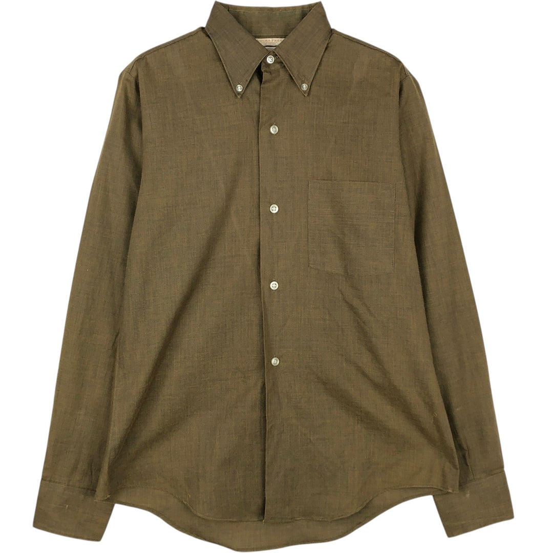 KAYNEE Golden Crest Long-Sleeve Button-Down Shirt, Men's Size S (Equivalent), Vintage polyester Khaki type Vintage Second Hand
