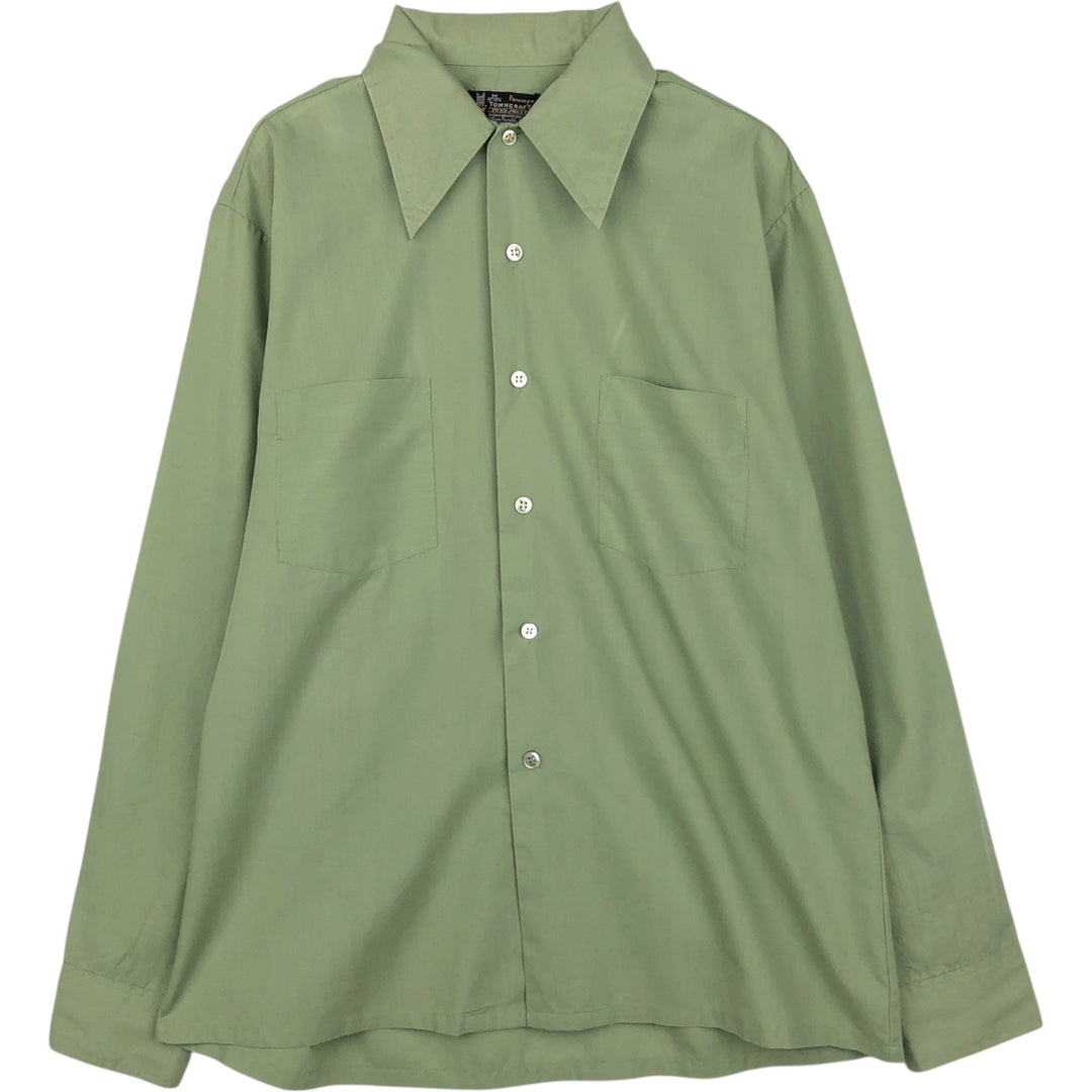 1970'S TOWNCRAFT Long-Sleeve Poly-Cotton Shirt, Men's Size M (Equivalent), Vintage polyester green type yellow green Vintage Second Hand