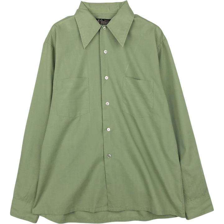 1970'S TOWNCRAFT Long-Sleeve Poly-Cotton Shirt, Men's Size M (Equivalent), Vintage polyester green type yellow green Vintage Second Hand