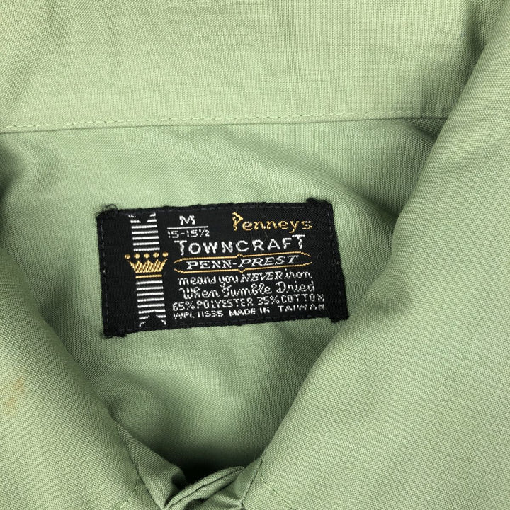1970'S TOWNCRAFT Long-Sleeve Poly-Cotton Shirt, Men's Size M (Equivalent), Vintage polyester green type yellow green Vintage Second Hand