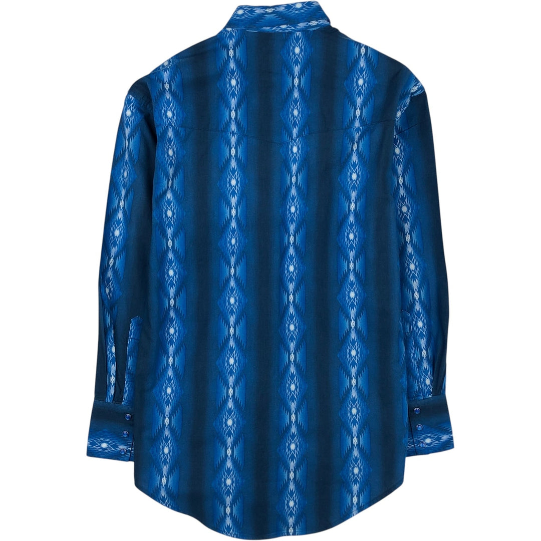 1990'S Wrangler Western Shirt, all-over Native American pattern, long-sleeved, men's size S equivalent, vintage. cotton blue type Vintage Second Hand