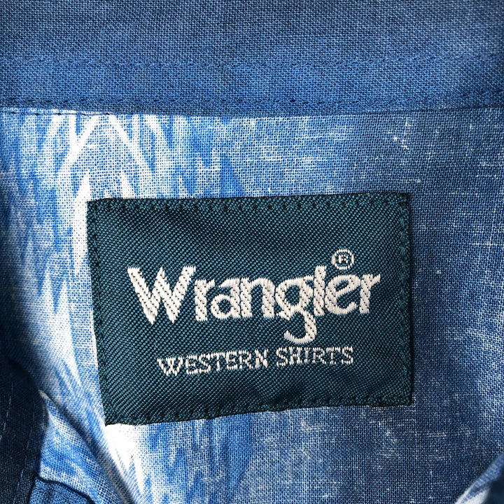 1990'S Wrangler Western Shirt, all-over Native American pattern, long-sleeved, men's size S equivalent, vintage. cotton blue type Vintage Second Hand