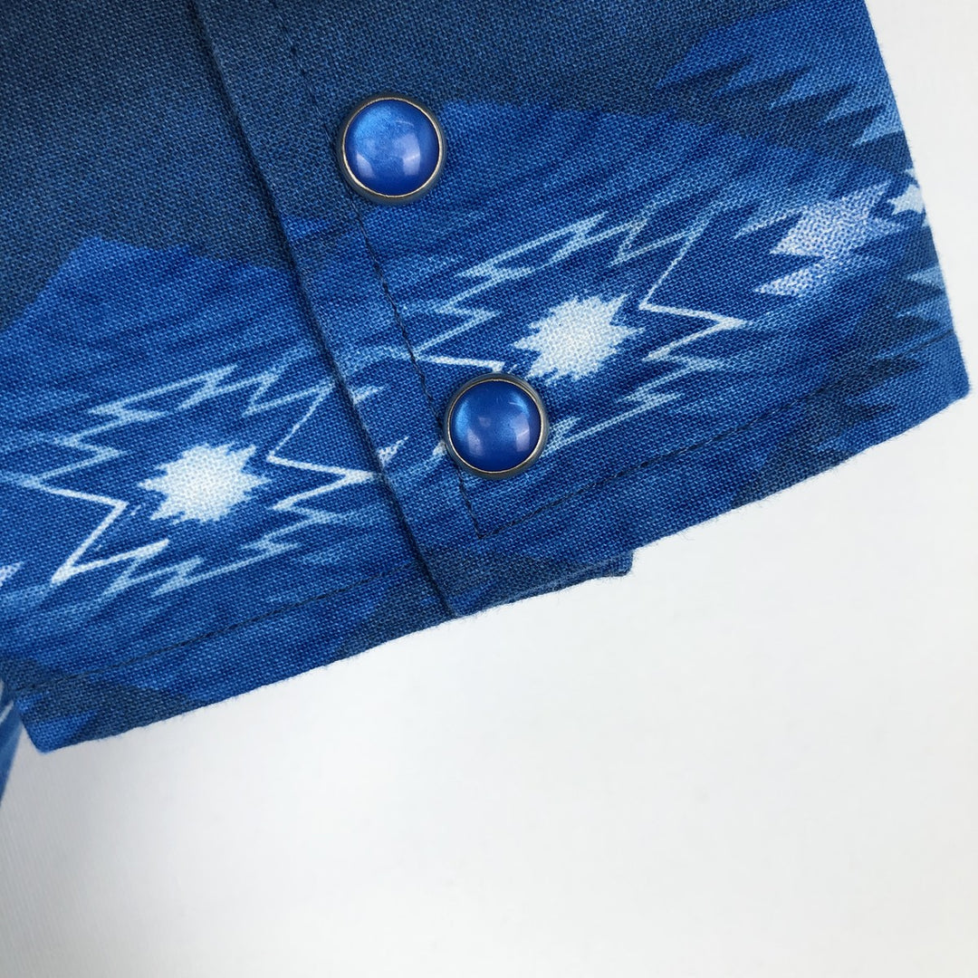 1990'S Wrangler Western Shirt, all-over Native American pattern, long-sleeved, men's size S equivalent, vintage. cotton blue type Vintage Second Hand