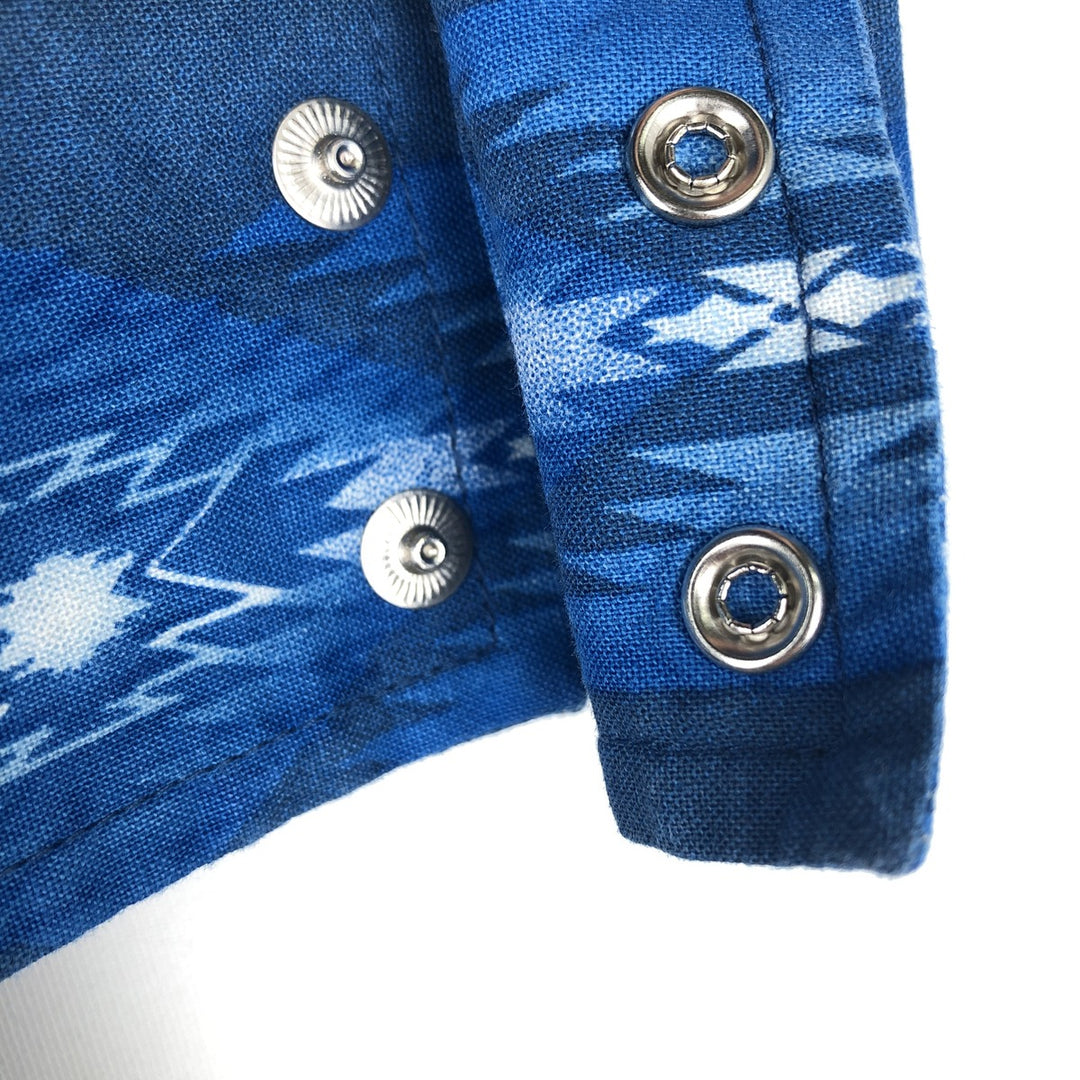 1990'S Wrangler Western Shirt, all-over Native American pattern, long-sleeved, men's size S equivalent, vintage. cotton blue type Vintage Second Hand