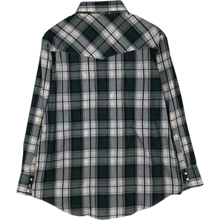 ELY CATTLEMAN Check Pattern Long-Sleeve Western Shirt, Men's Size L (Equivalent), Vintage polyester white type Vintage Second Hand