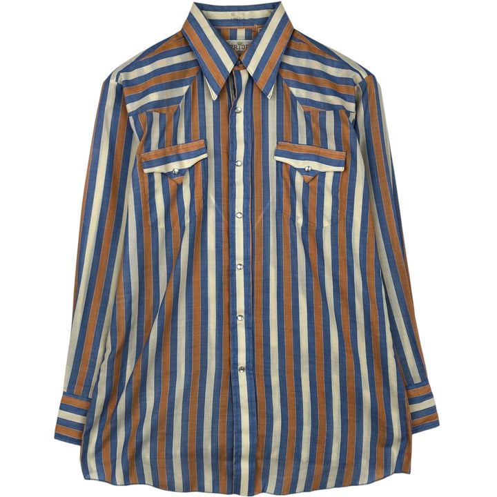 70'S PRIOR Stripe Pattern Long-Sleeve Western Shirt, Men's Size L (Equivalent), Vintage unclear blue type Vintage Second Hand
