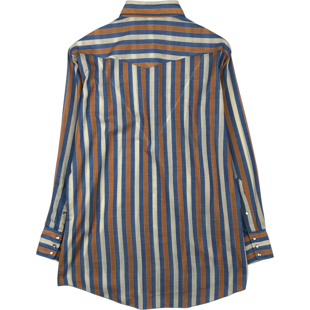70'S PRIOR Stripe Pattern Long-Sleeve Western Shirt, Men's Size L (Equivalent), Vintage unclear blue type Vintage Second Hand