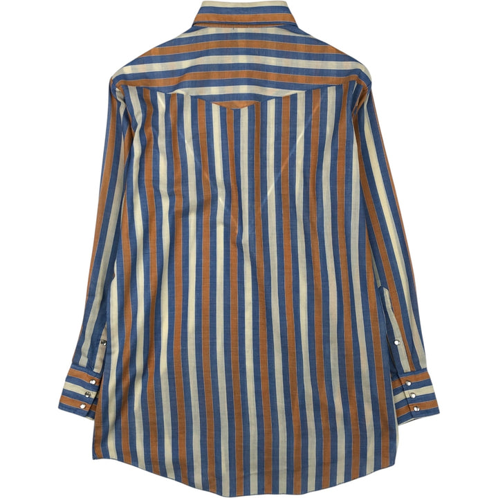 70'S PRIOR Stripe Pattern Long-Sleeve Western Shirt, Men's Size L (Equivalent), Vintage unclear blue type Vintage Second Hand