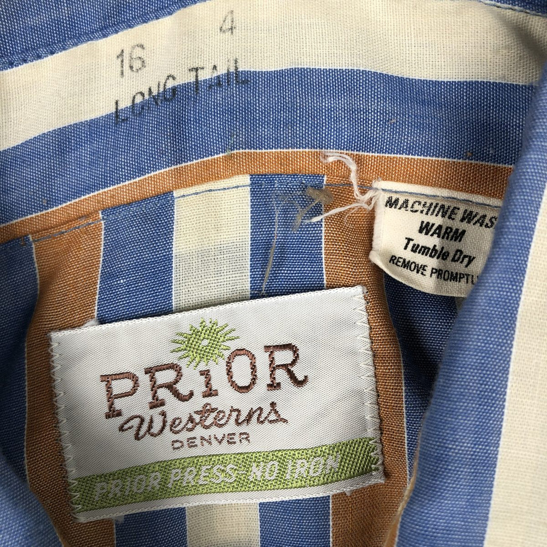 70'S PRIOR Stripe Pattern Long-Sleeve Western Shirt, Men's Size L (Equivalent), Vintage unclear blue type Vintage Second Hand