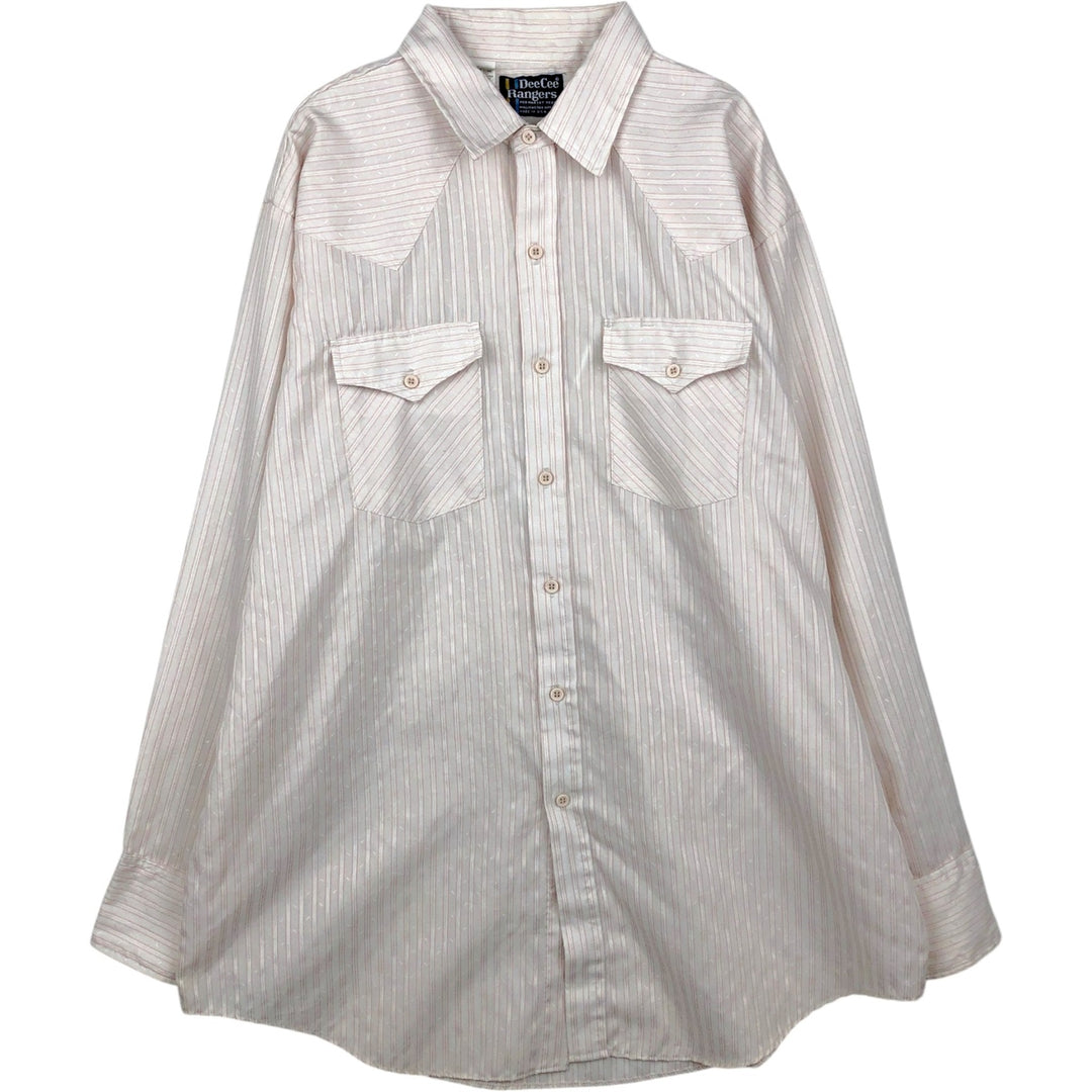 80'S Dee Cee Rangers Stripe Pattern Long-Sleeve Western Shirt, Made in USA, Men's Size XL unclear white type Vintage Second Hand