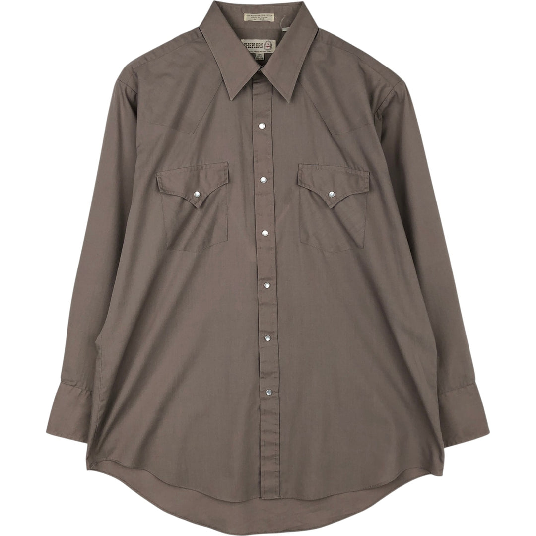 SHEPLERS Long-Sleeve Western Shirt, Men's Size L (approx.) polyester brown type Vintage Second Hand