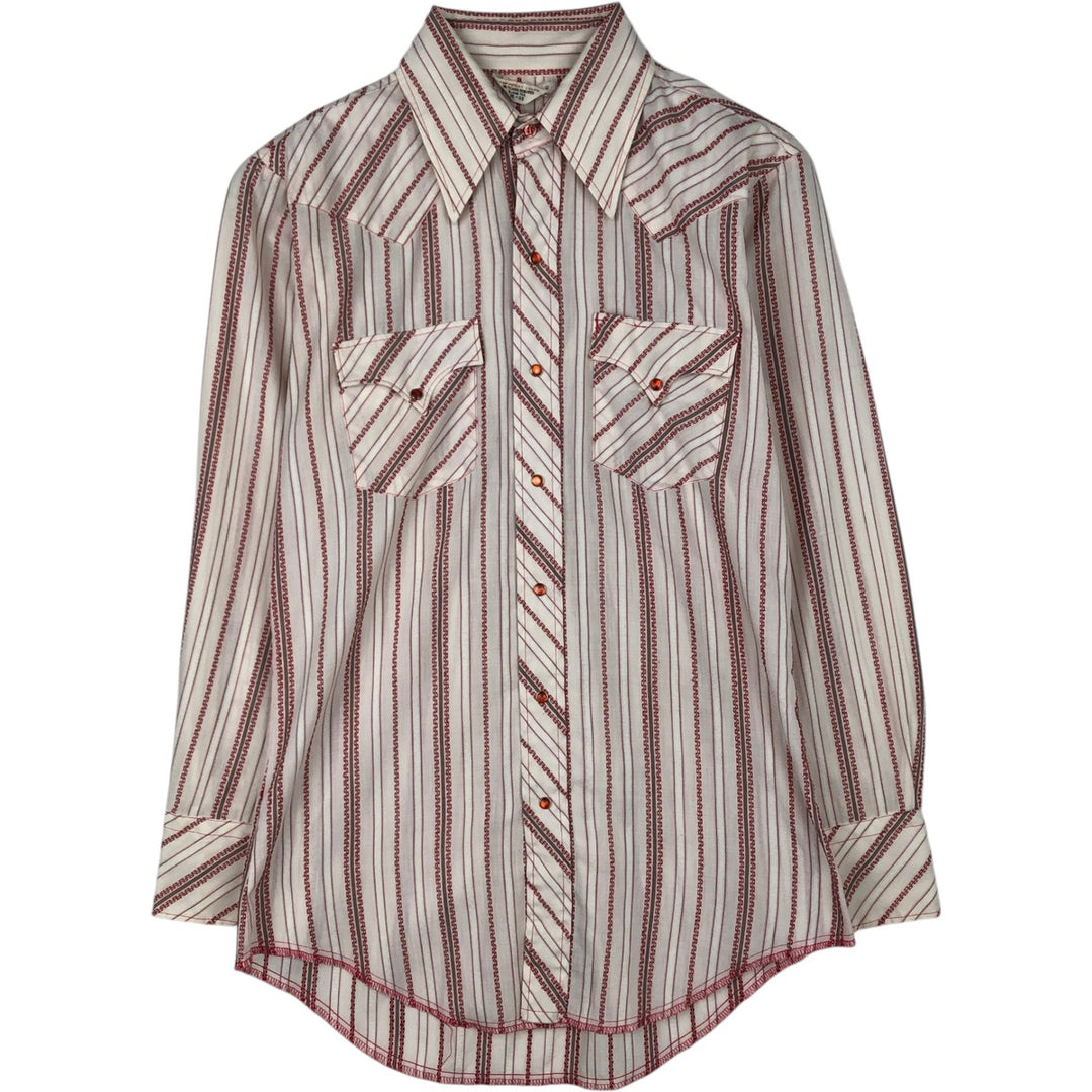 1970'S Striped Pattern Long-Sleeve Western Shirt, Men's Size M (Equivalent), Vintage unclear white type Vintage Second Hand