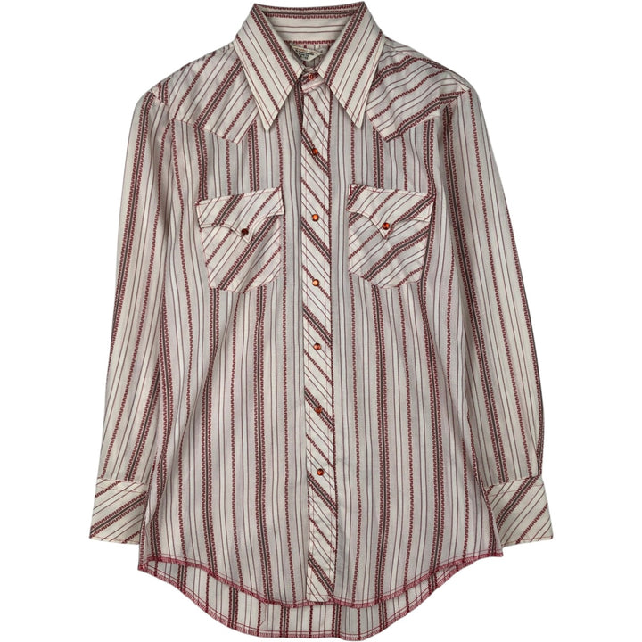 1970'S Striped Pattern Long-Sleeve Western Shirt, Men's Size M (Equivalent), Vintage unclear white type Vintage Second Hand