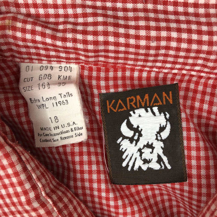 1970'S KARMAN Gingham Check Long-Sleeve Western Shirt, Made in USA, Men's Size L (Equivalent), Vintage polyester white type Vintage Second Hand