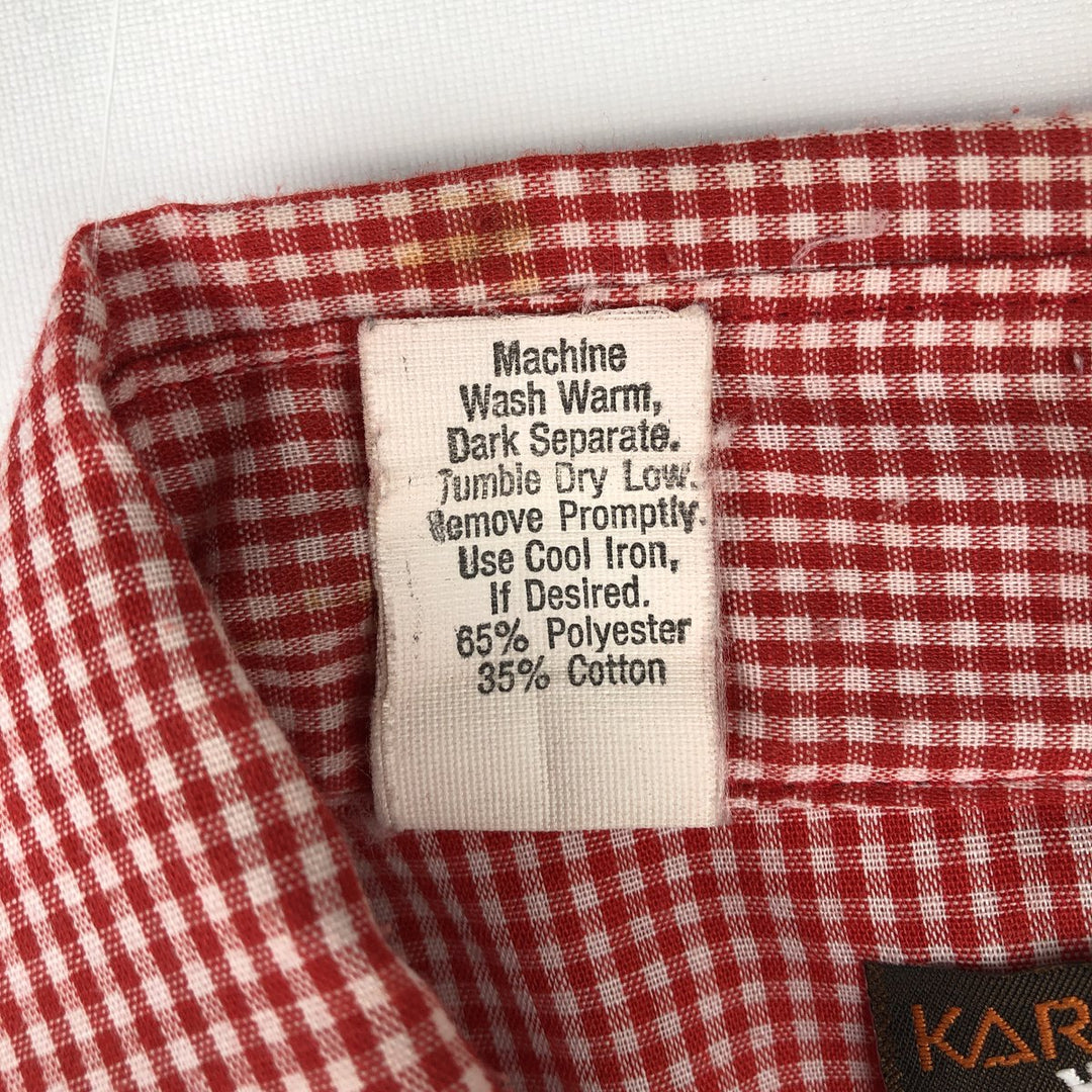 1970'S KARMAN Gingham Check Long-Sleeve Western Shirt, Made in USA, Men's Size L (Equivalent), Vintage polyester white type Vintage Second Hand