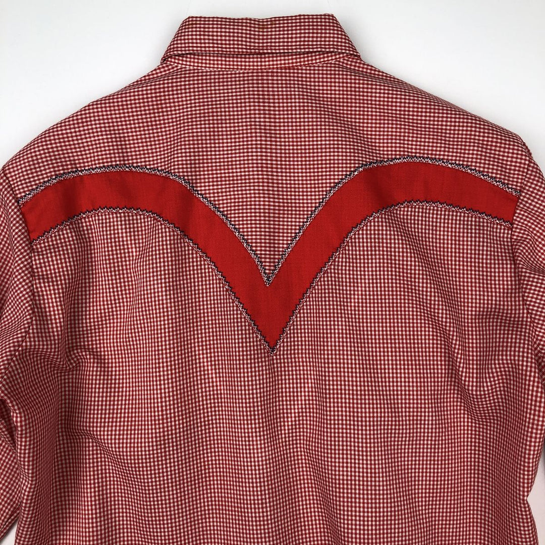 1970'S KARMAN Gingham Check Long-Sleeve Western Shirt, Made in USA, Men's Size L (Equivalent), Vintage polyester white type Vintage Second Hand