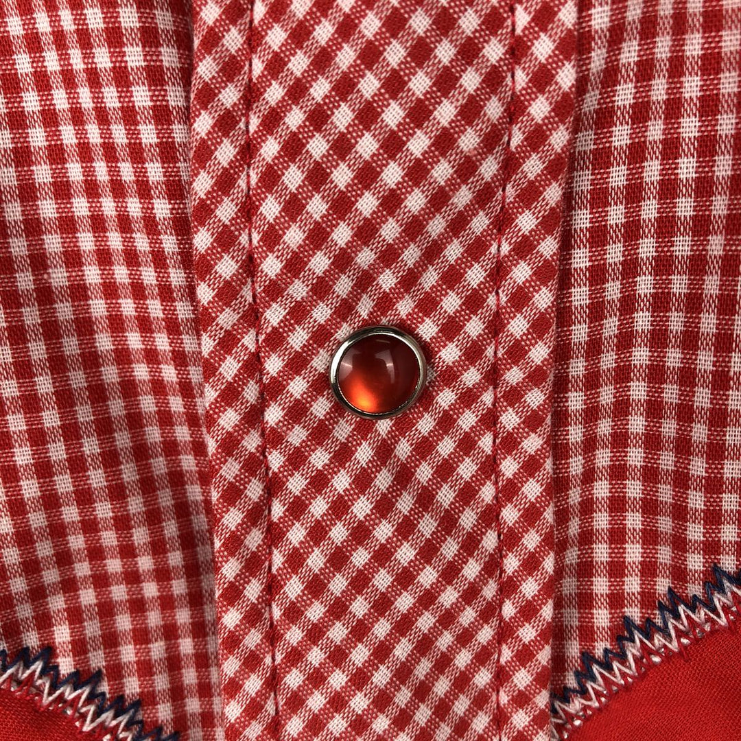 1970'S KARMAN Gingham Check Long-Sleeve Western Shirt, Made in USA, Men's Size L (Equivalent), Vintage polyester white type Vintage Second Hand
