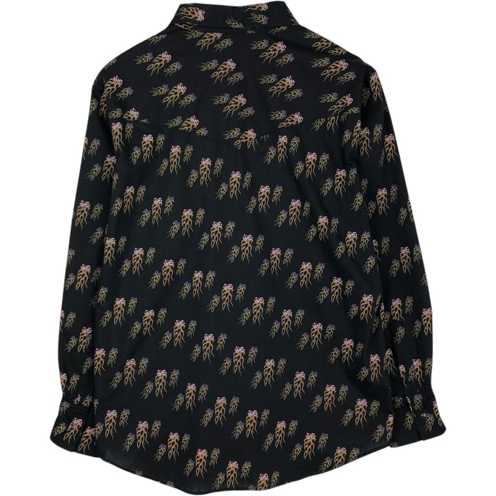 DRAGONFLY all-over print long-sleeved Western shirt, men's size L (approx.) polyester black type Vintage Second Hand
