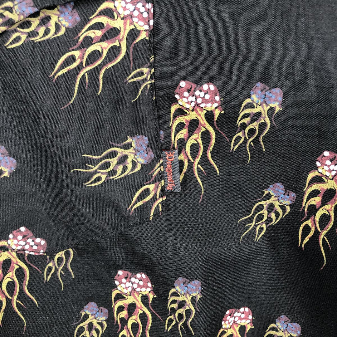 DRAGONFLY all-over print long-sleeved Western shirt, men's size L (approx.) polyester black type Vintage Second Hand