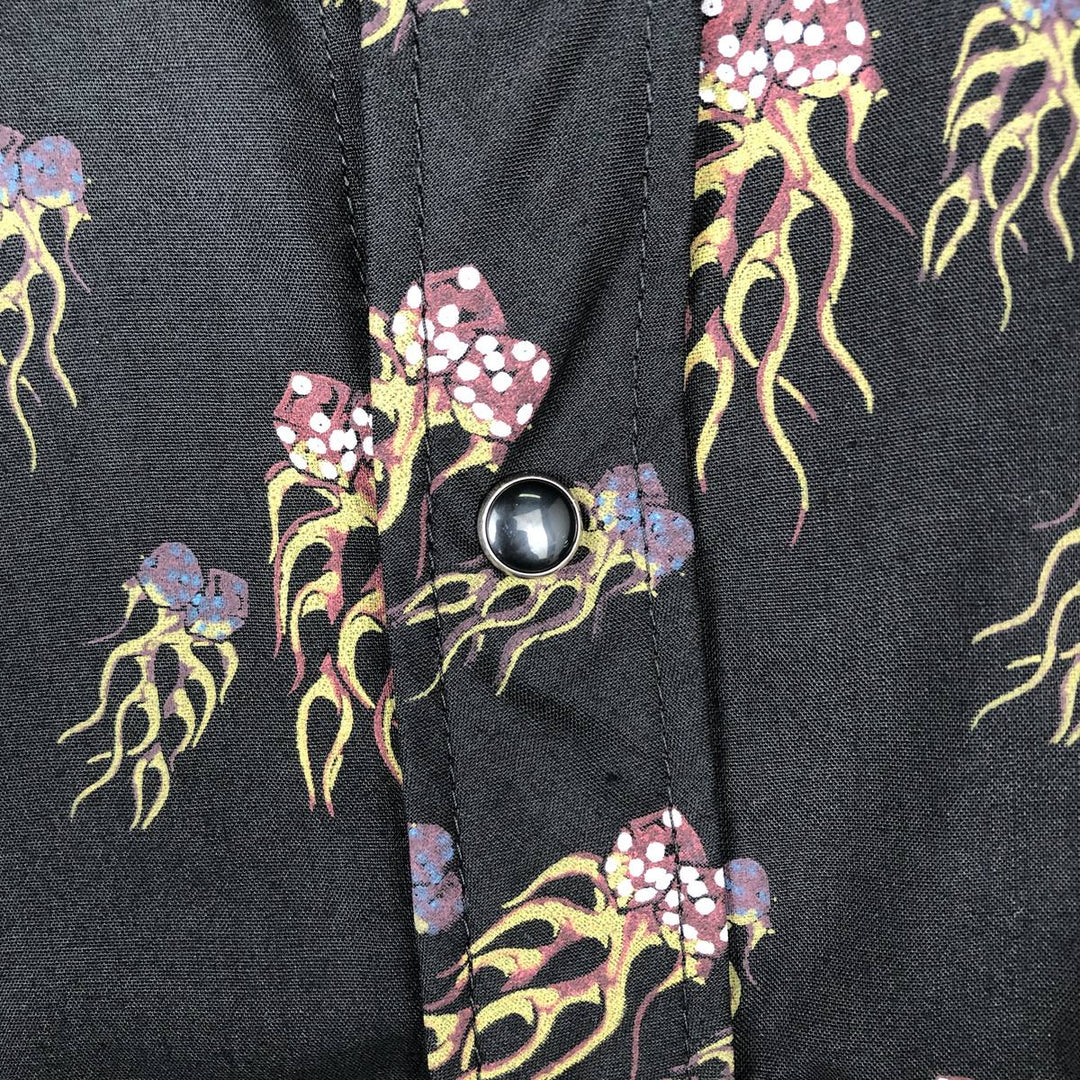 DRAGONFLY all-over print long-sleeved Western shirt, men's size L (approx.) polyester black type Vintage Second Hand