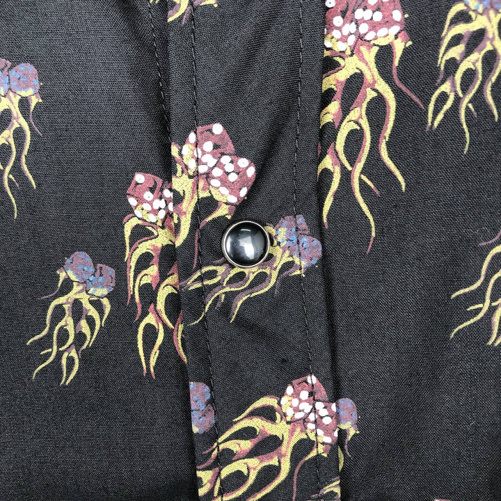 DRAGONFLY all-over print long-sleeved Western shirt, men's size L (approx.) polyester black type Vintage Second Hand