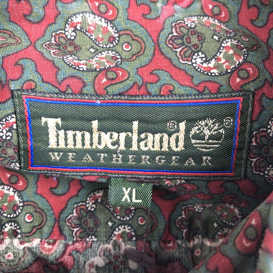 90'S Timberland Weathergear all-over print long-sleeved button-down shirt, men's size XL equivalent, vintage. cotton green type Vintage Second Hand