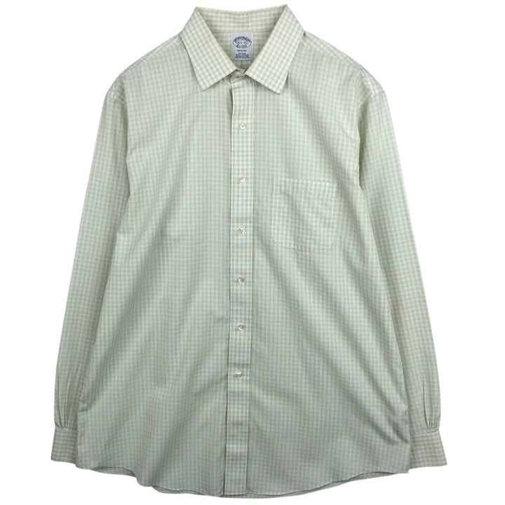 Brooks Brothers Est. 1818 Gingham Check Wide Collar Long Sleeve Cotton Check Shirt, Men's Size L Supima Cotton white type Vintage Second Hand