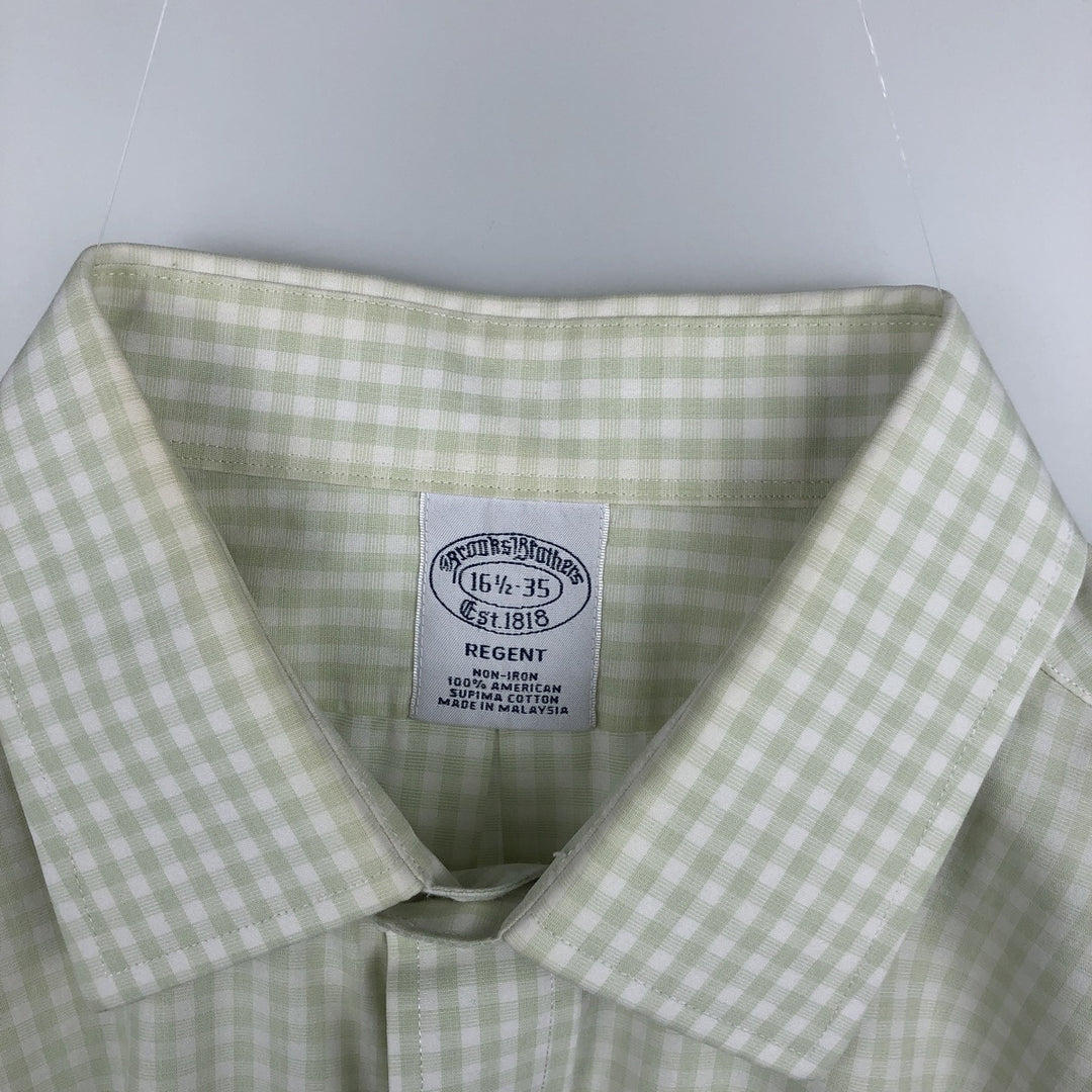 Brooks Brothers Est. 1818 Gingham Check Wide Collar Long Sleeve Cotton Check Shirt, Men's Size L Supima Cotton white type Vintage Second Hand