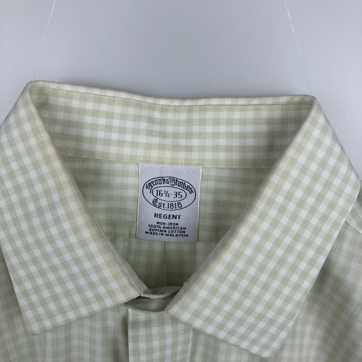 Brooks Brothers Est. 1818 Gingham Check Wide Collar Long Sleeve Cotton Check Shirt, Men's Size L Supima Cotton white type Vintage Second Hand