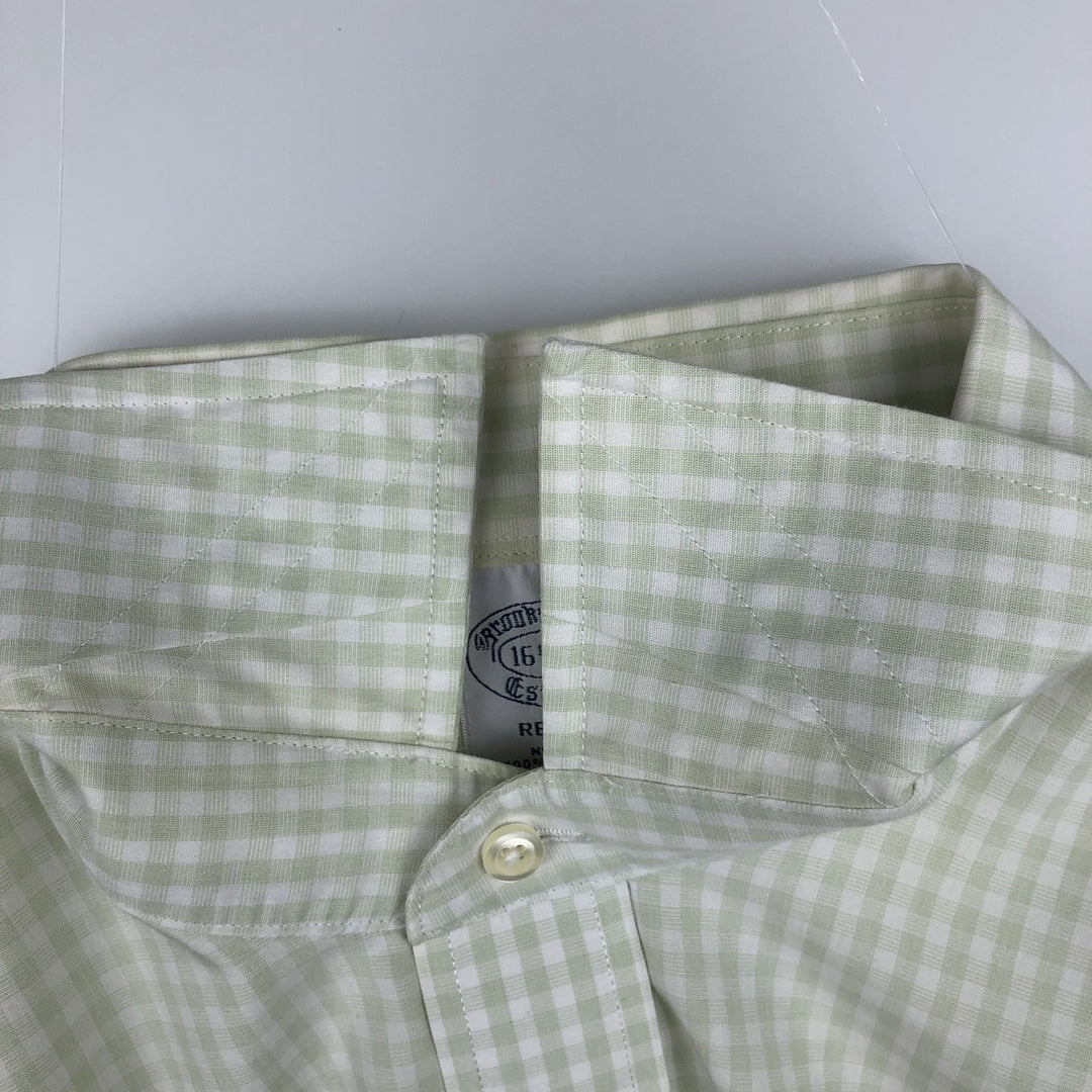 Brooks Brothers Est. 1818 Gingham Check Wide Collar Long Sleeve Cotton Check Shirt, Men's Size L Supima Cotton white type Vintage Second Hand